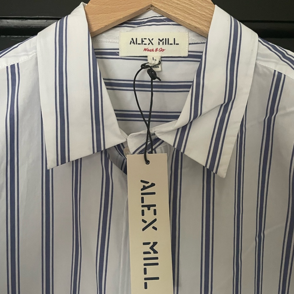 Alex Mill Easy Shirt - White/Blue Stripe - Large, Relaxed Fit